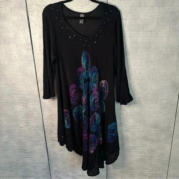 India Boutique Dresses & Skirts - India Boutique black purple, Hi Low Long sleeve Dress sequence and embroidery